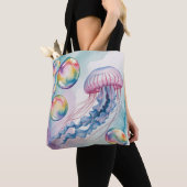 Whimsical Rainbow Jellyfish Watercolor Design Tote Bag (Dichtbij)
