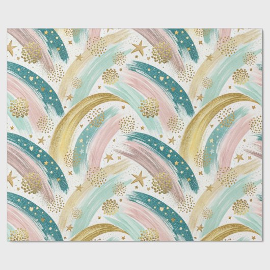 Whimsical Rainbow Pastel Abstract met gouden sterr Cadeaupapier (Vlak)