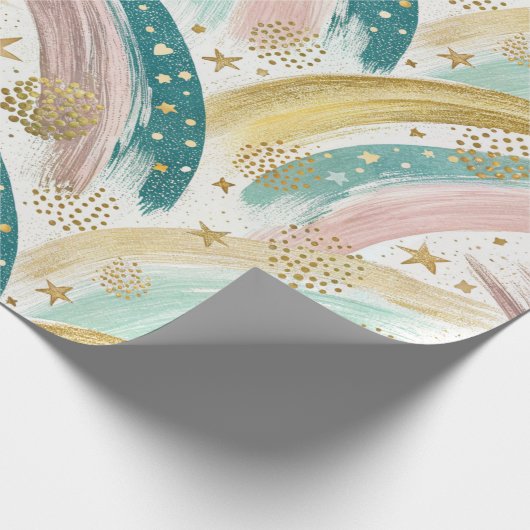 Whimsical Rainbow Pastel Abstract met gouden sterr Cadeaupapier (Hoek)