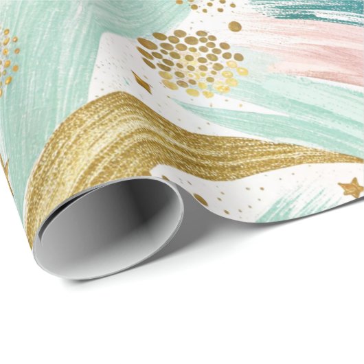 Whimsical Rainbow Pastel Abstract met gouden sterr Cadeaupapier (Rol Hoek)