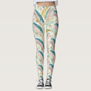 Whimsical Rainbow Pastel Abstract met gouden sterr Leggings