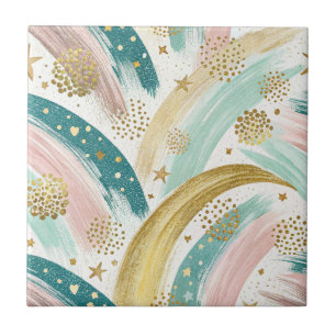 Whimsical Rainbow Pastel Abstract met gouden sterr Tegeltje