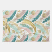 Whimsical Rainbow Pastel Abstract met gouden sterr Theedoek (Horizontaal)