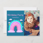 Whimsical Rainbow Pink & Teal 1st Birthday Invite  (Voorkant)