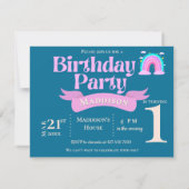 Whimsical Rainbow Pink & Teal 1st Birthday Invite  (Achterkant)