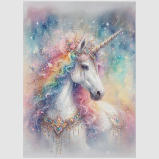 Whimsical Rainbow Sparkle Unicorn Decoupage  Tissuepapier (Voorkant)