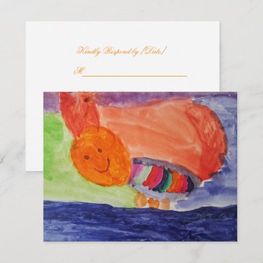 Whimsical Rainbow Squirrel Birthday Response Card RSVP Kaartje (Voorkant / Achterkant)