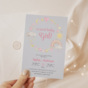 Whimsical Rainbow & Stars Baby shower Het is een M Kaart