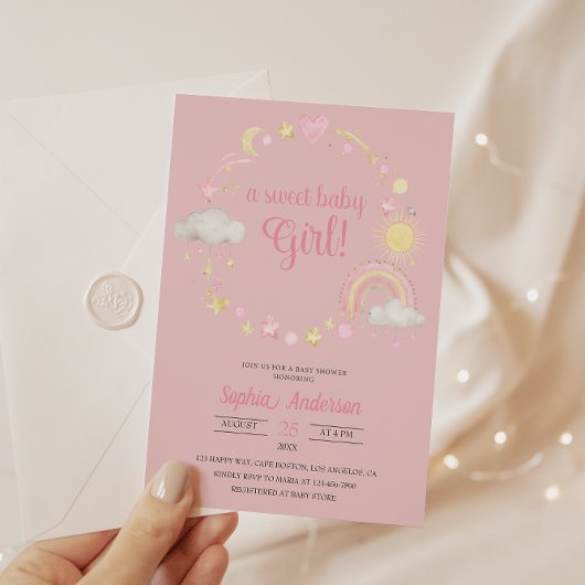 Whimsical Rainbow & Stars Baby shower Het is een M Kaart