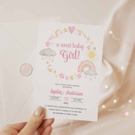 Whimsical Rainbow & Stars Baby shower Het is een M Kaart