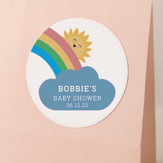 Whimsical Rainbow & Sun Baby shower genderneutraal Ronde Sticker
