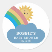 Whimsical Rainbow & Sun Baby shower genderneutraal Ronde Sticker (Voorkant)