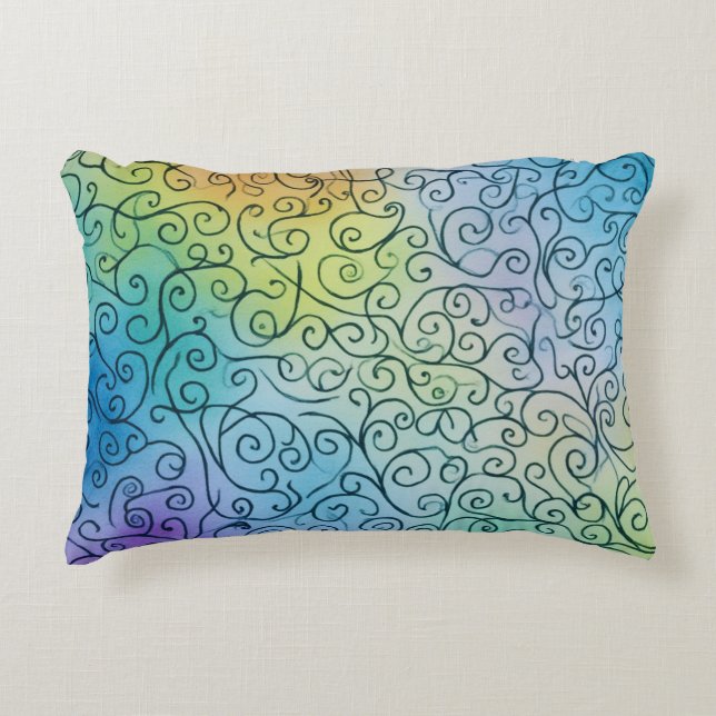 Whimsical Rainbow Swirl Pattern Abstract kleurrijk Accent Kussen (Voorkant)