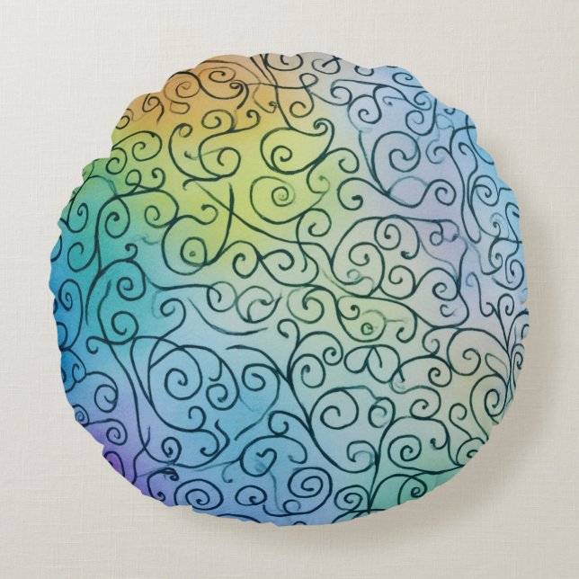 Whimsical Rainbow Swirl Pattern Abstract kleurrijk Rond Kussen (Voorkant)