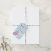 Whimsical Rainbow Unicorn Aqua 5th Birthday Cadeaulabel (Met Touw)