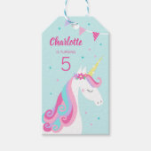Whimsical Rainbow Unicorn Aqua 5th Birthday Cadeaulabel (Voorkant)