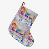 Whimsical Rainbow Unicorn Art-kerststop Grote Kerstsok (Voorkant (Hangend))