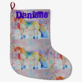 Whimsical Rainbow Unicorn Art-kerststop Grote Kerstsok (Voorkant)