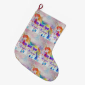 Whimsical Rainbow Unicorn Art-kerststop Grote Kerstsok (Voorkant (Hangend))