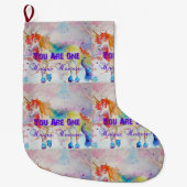 Whimsical Rainbow Unicorn Art-kerststop Grote Kerstsok (Voorkant)