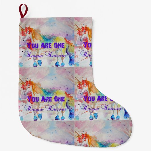 Whimsical Rainbow Unicorn Art-kerststop Grote Kerstsok (Voorkant)