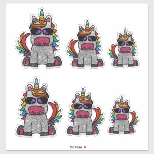 Whimsical Rainbow Unicorn Glitter Sparkly Sticker (Vel)