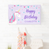 Whimsical Rainbow Unicorn Paars Happy Birthday Spandoek (Insitu)