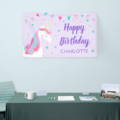 Whimsical Rainbow Unicorn Paars Happy Birthday Spandoek (Beurs)
