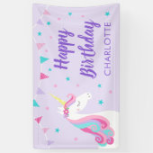 Whimsical Rainbow Unicorn Paars Happy Birthday Spandoek (Verticaal)