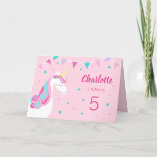 Whimsical Rainbow Unicorn Pink 5th Birthday