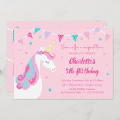 Whimsical Rainbow Unicorn Pink 5th Birthday Kaart (Voorkant / Achterkant)