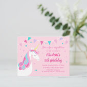 Whimsical Rainbow Unicorn Pink 5th Birthday Uitnodiging Briefkaart (Staand voorkant)