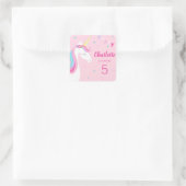 Whimsical Rainbow Unicorn Pink 5th Birthday Vierkante Sticker (Tas)