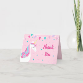 Whimsical Rainbow Unicorn Pink Birthday Bedankkaart