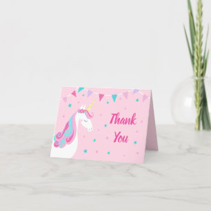 Whimsical Rainbow Unicorn Pink Birthday Bedankkaart
