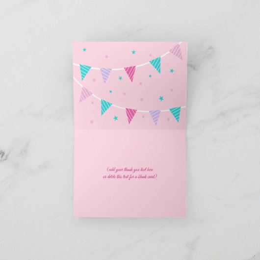 Whimsical Rainbow Unicorn Pink Birthday Bedankkaart (Binnen)