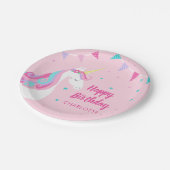 Whimsical Rainbow Unicorn Pink Happy Birthday Papieren Bordje (Gekanteld)