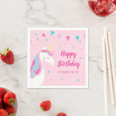 Whimsical Rainbow Unicorn Pink Happy Birthday Servet (Insitu)