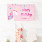 Whimsical Rainbow Unicorn Pink Happy Birthday Spandoek (Insitu)