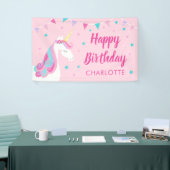 Whimsical Rainbow Unicorn Pink Happy Birthday Spandoek (Beurs)