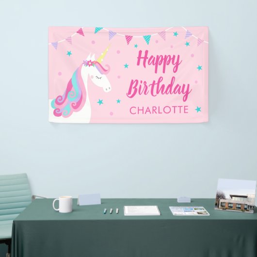 Whimsical Rainbow Unicorn Pink Happy Birthday Spandoek (Beurs)