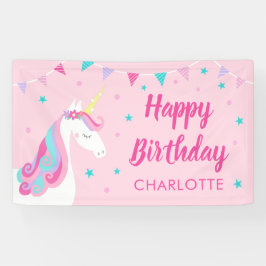 Whimsical Rainbow Unicorn Pink Happy Birthday Spandoek