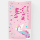 Whimsical Rainbow Unicorn Pink Happy Birthday Spandoek (Verticaal)