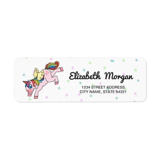 Whimsical Rainbow Unicorn, sterren Etiket (Voorkant)