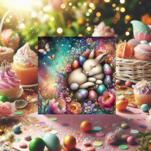 Whimsical Rainbow Waterverf Bunny Easter Feestdagenkaart