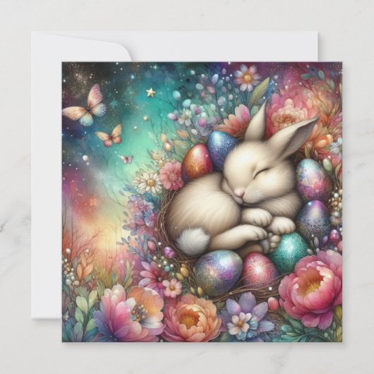 Whimsical Rainbow Waterverf Bunny Easter Feestdagenkaart (Voorkant)