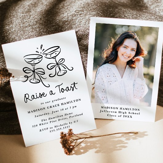Whimsical Raise a Toast Foto Afstudeerfeest Kaart