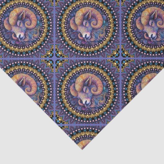 Whimsical Ram Astrologie Mandala Geometrische Tege Tissuepapier (Detail)