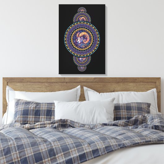 Whimsical Ram Ornamental Mandala Canvas Muurkunst (Insitu (Slaapkamer))