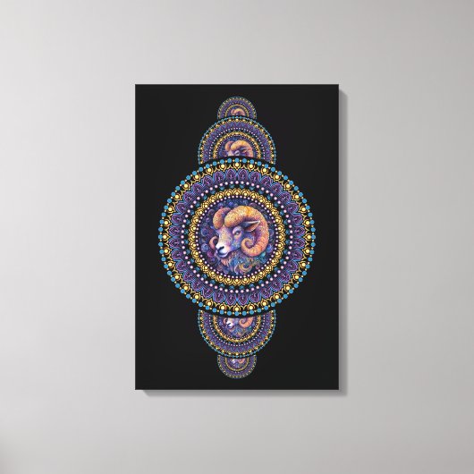 Whimsical Ram Ornamental Mandala Canvas Muurkunst (Voorkant)